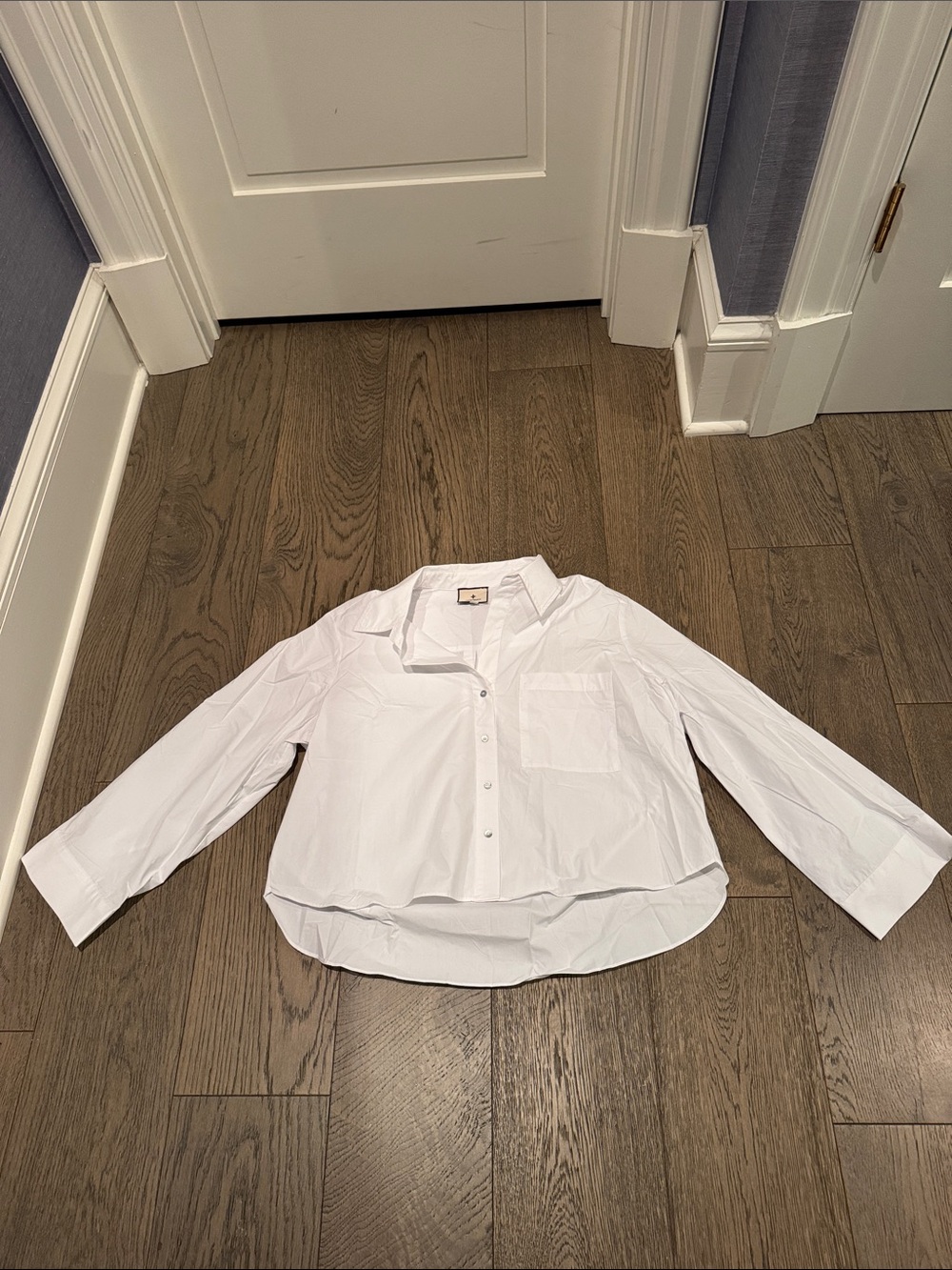 Classic White Button-Front Cropped Shirt